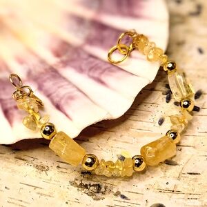 Natural Yellow Citrine In Artisan Handcrafted Gold Plated Bracelet